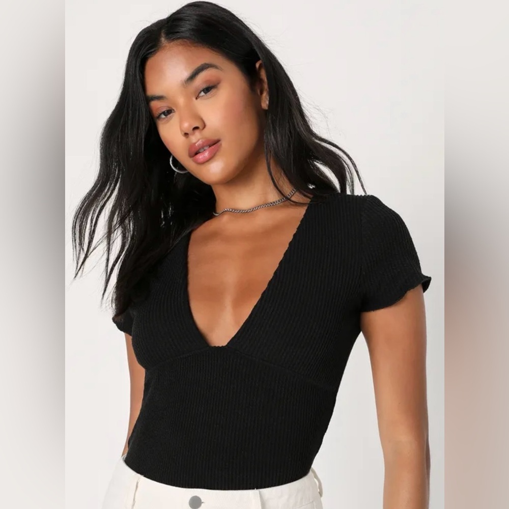 LULUS Stylish Appeal Black Textured Short Sleeve Top